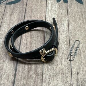 Black Leather Gold Stud Wrap‎ Bracelet B4